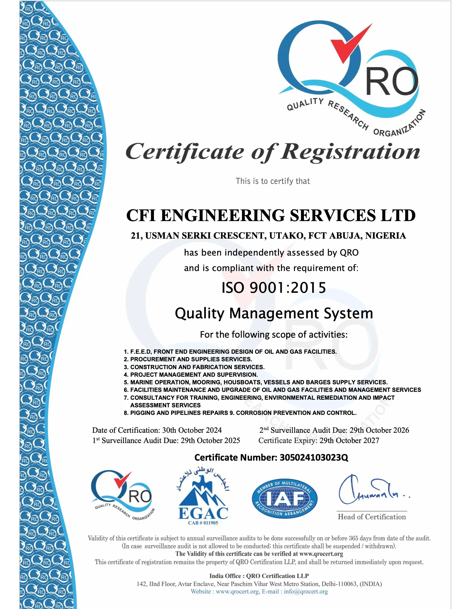 Quality Management System (ISO 9001:2015)