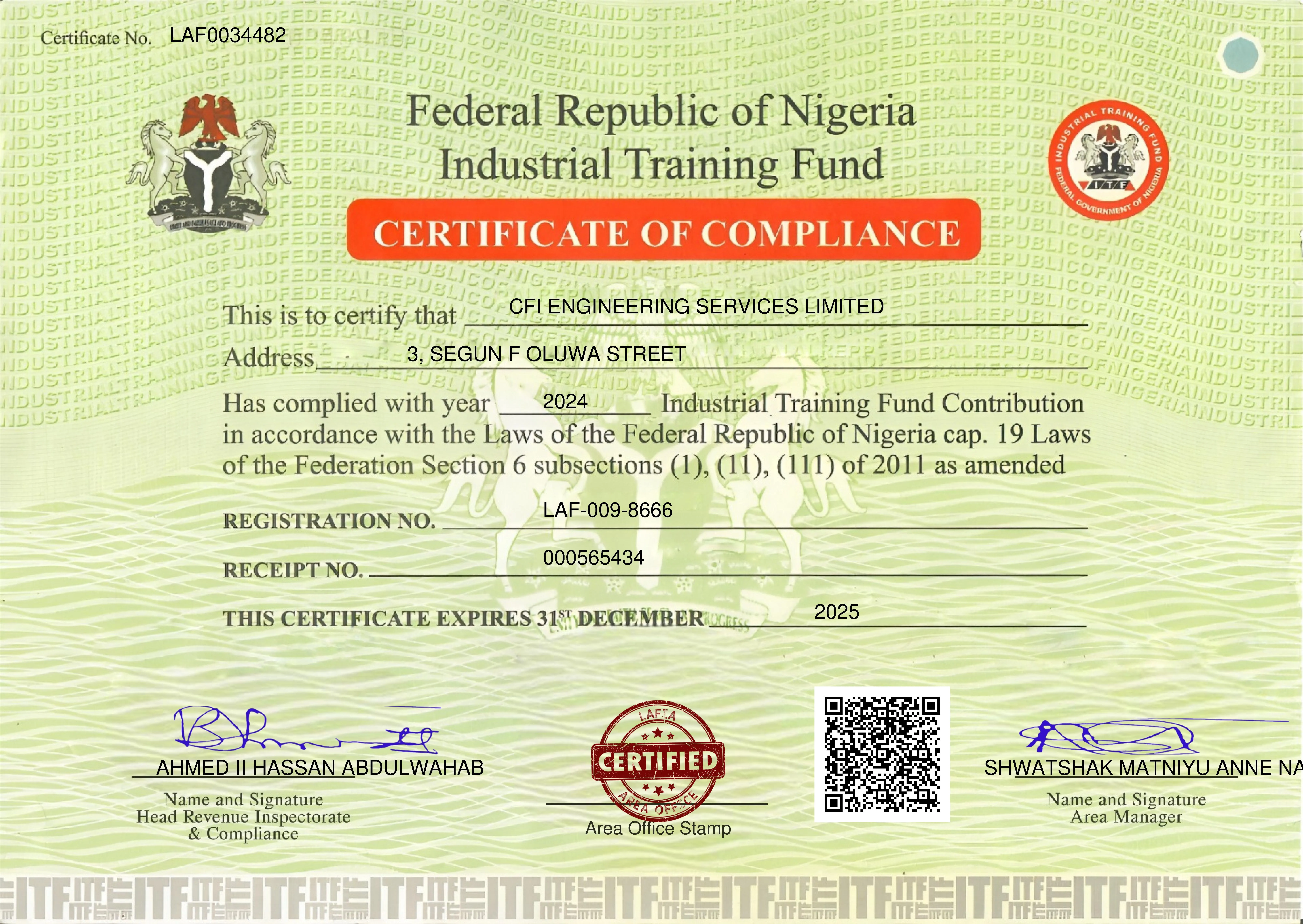 ITF Certificate of Compliance