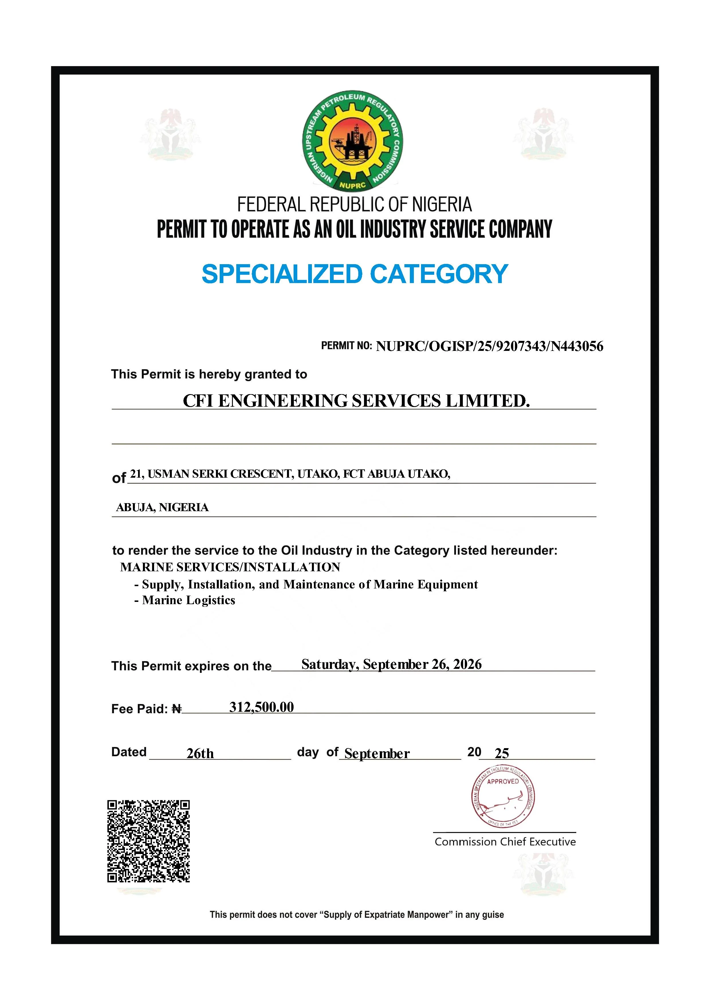 NUPRC Marine Services/Installation Permit